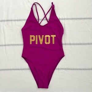 FRIENDS "Pivot" Custom Phrase One Piece Swimsuit Fuchsia, Size S